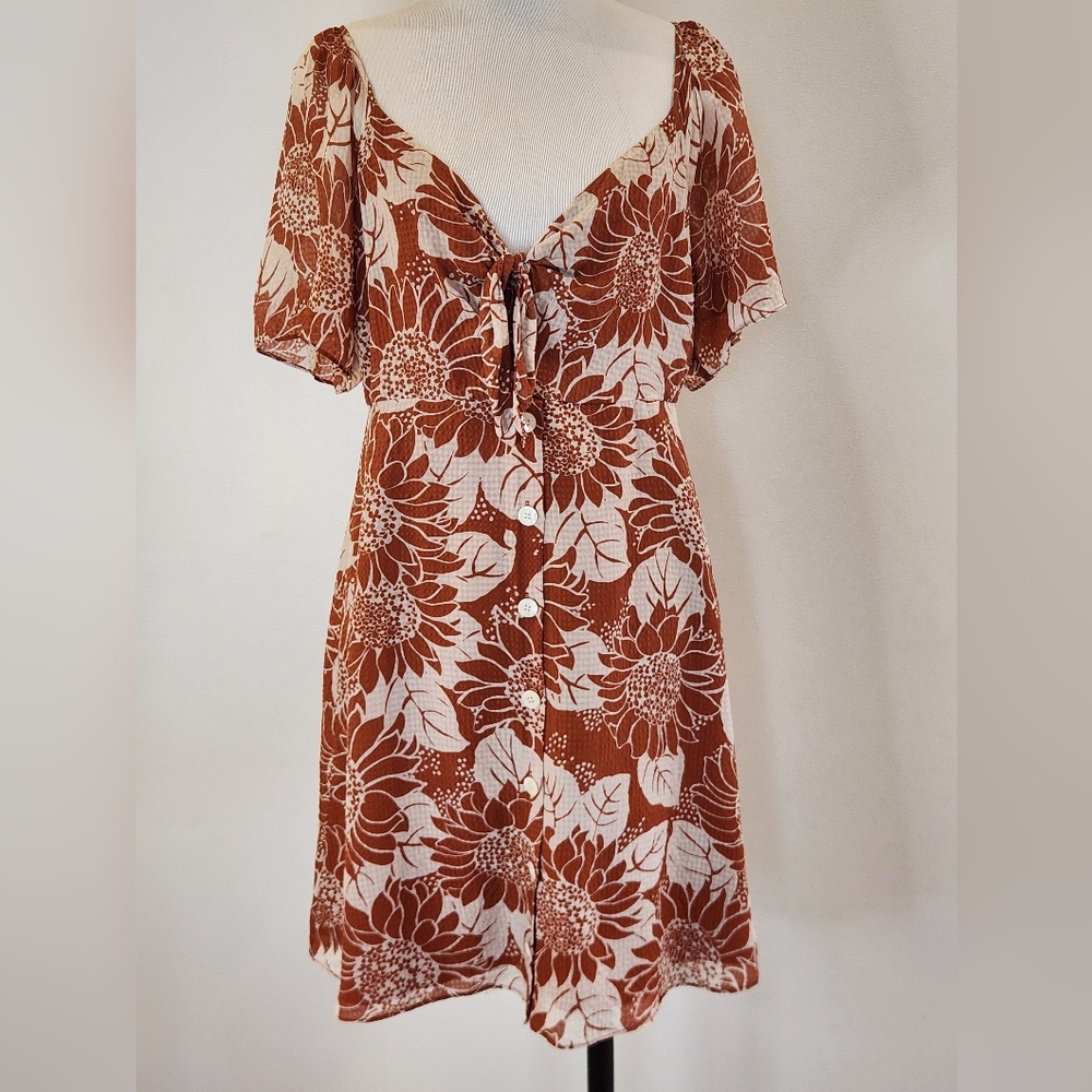 || MADEWELL || Sunflower dress, silk, rust/cream, lined, mini, size 4